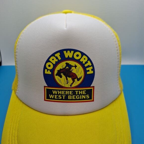 Fort Worth Trucker Snapback Hat Cap Yellow Foam "Where The West Begins" - Picture 2 of 7